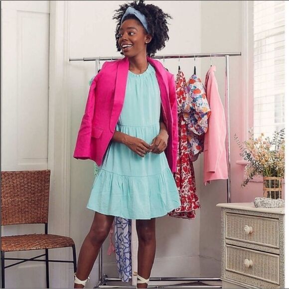 Loft Tiered Swing Dress- Seafoam - Picture 2 of 10